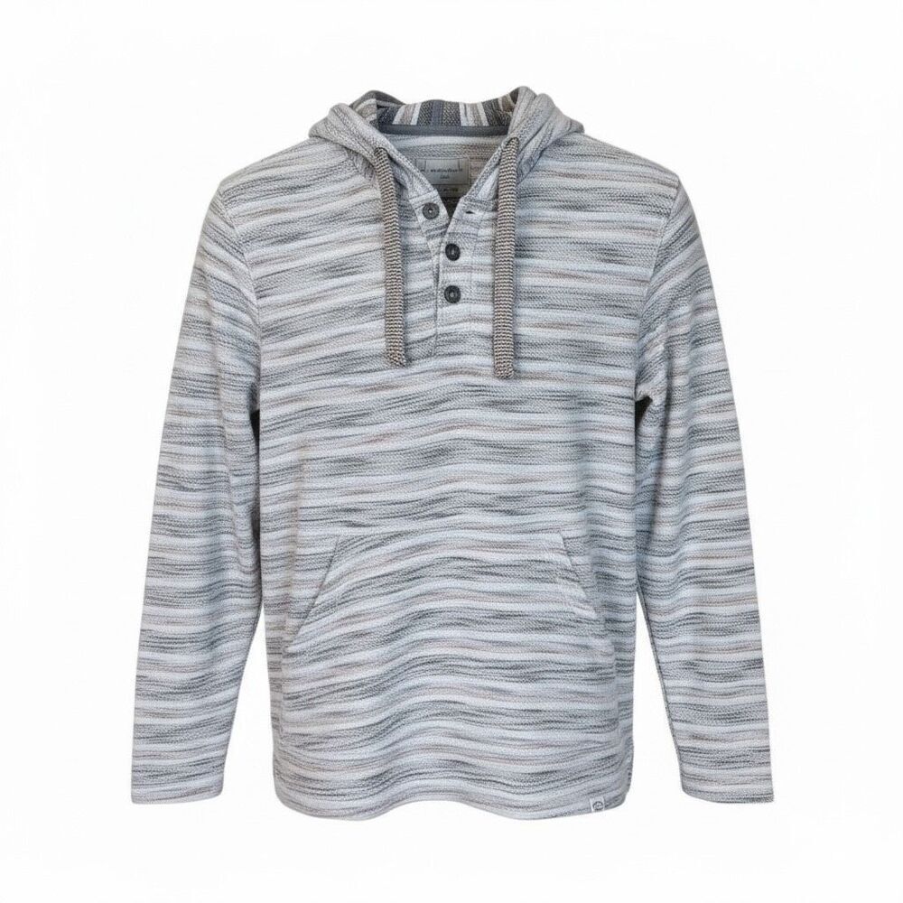 Free‎ Planet Baja Striped Drawstring Knit Pullover Hoodie Black Tan Size Medium